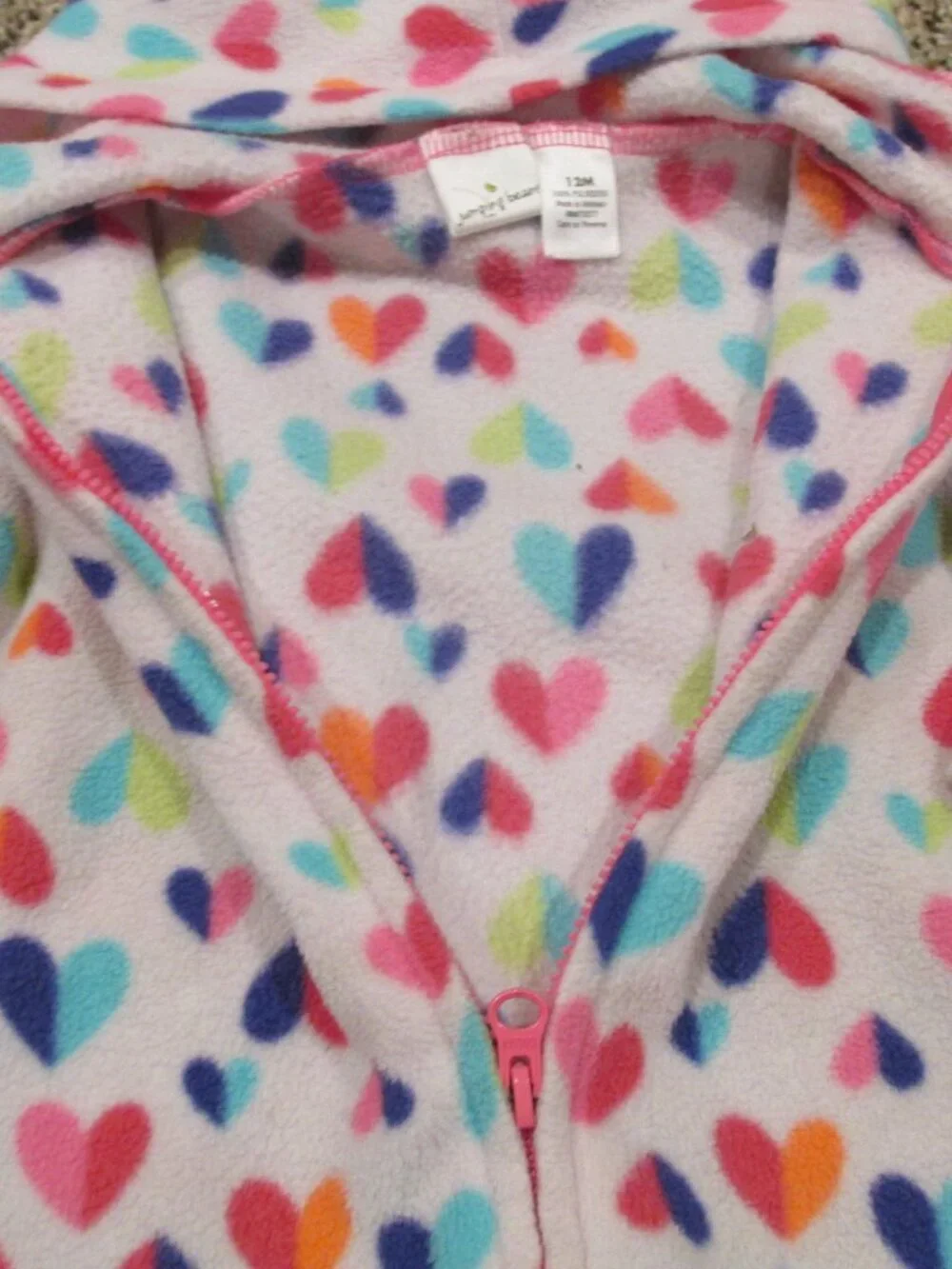 Jumping Beans Hooded Zip Front Jacket‎ Girls 12M Pink Long Sleeve Coat Hearts